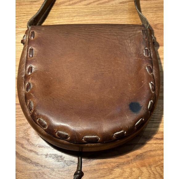 Vintage 70s Leather Handmade Purse Shoulder Bag With Antler Closures Hippy Boho - Picture 7 of 10
